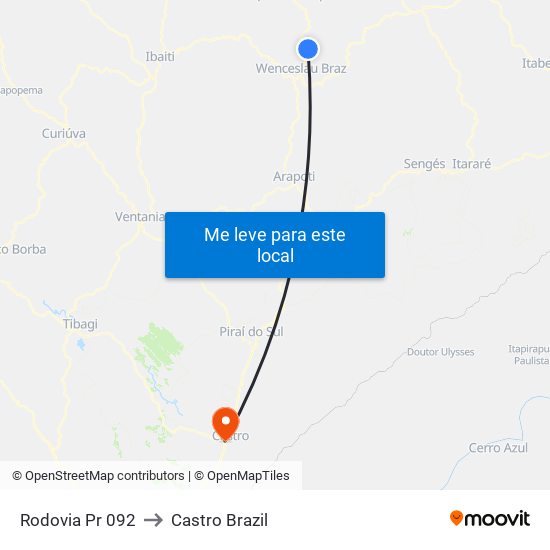 Rodovia Pr 092 to Castro Brazil map