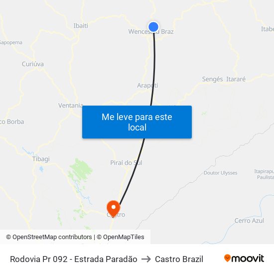 Rodovia Pr 092 - Estrada Paradão to Castro Brazil map
