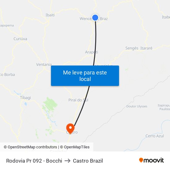 Rodovia Pr 092 - Bocchi to Castro Brazil map