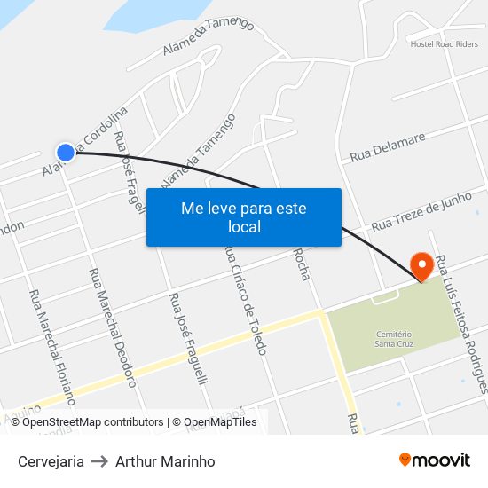 Cervejaria to Arthur Marinho map