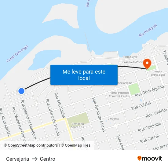 Cervejaria to Centro map