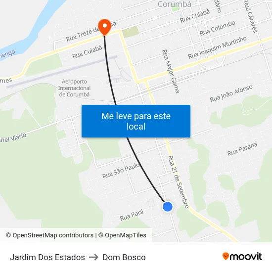 Jardim Dos Estados to Dom Bosco map