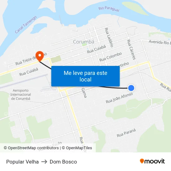 Popular Velha to Dom Bosco map