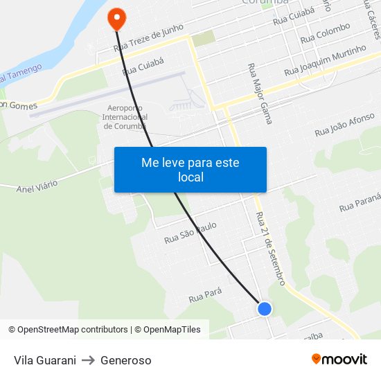 Vila Guarani to Generoso map