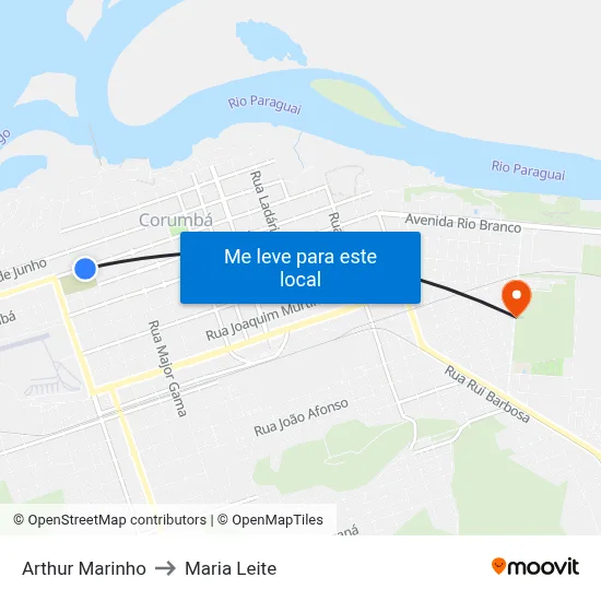 Arthur Marinho to Maria Leite map