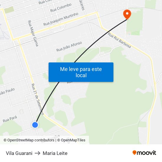 Vila Guarani to Maria Leite map