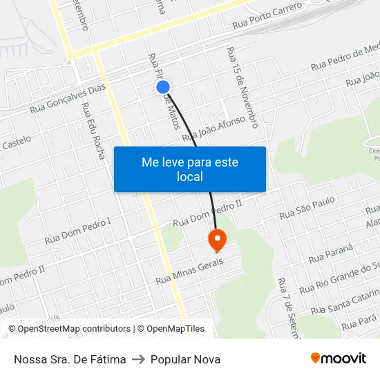 Nossa Sra. De Fátima to Popular Nova map