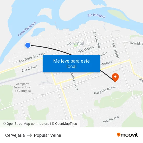 Cervejaria to Popular Velha map