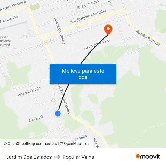 Jardim Dos Estados to Popular Velha map