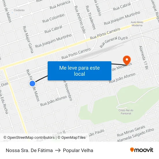 Nossa Sra. De Fátima to Popular Velha map