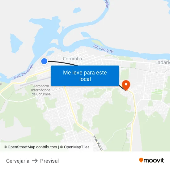 Cervejaria to Previsul map