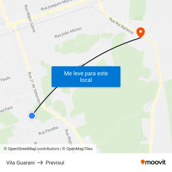 Vila Guarani to Previsul map