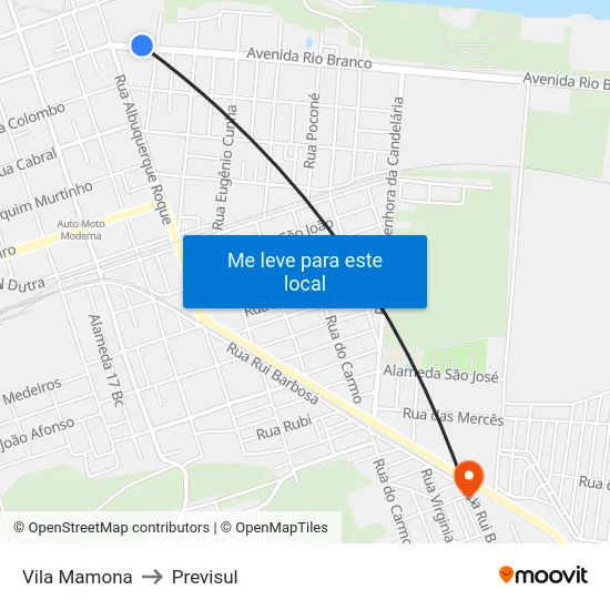 Vila Mamona to Previsul map