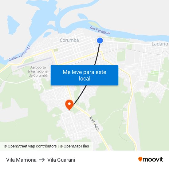 Vila Mamona to Vila Guarani map