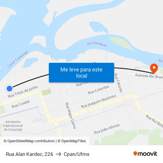 Rua Alan Kardec, 226 to Cpan/Ufms map