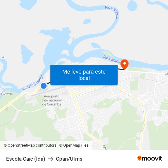 Escola Caic (Ida) to Cpan/Ufms map