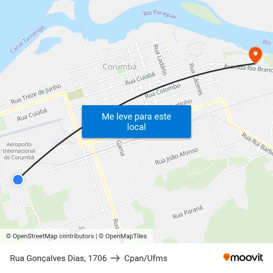 Rua Gonçalves Dias, 1706 to Cpan/Ufms map