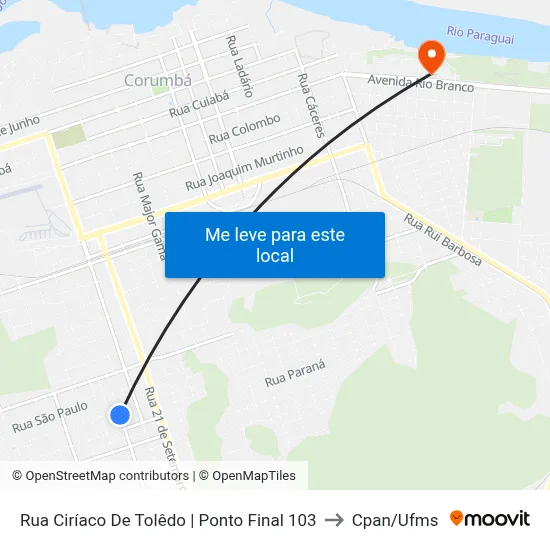 Rua Ciríaco De Tolêdo | Ponto Final 103 to Cpan/Ufms map