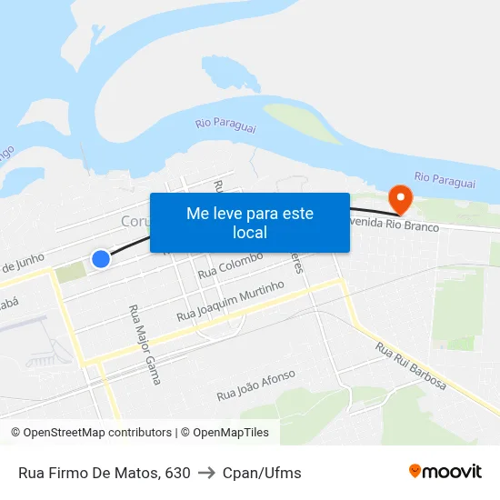 Rua Firmo De Matos, 630 to Cpan/Ufms map