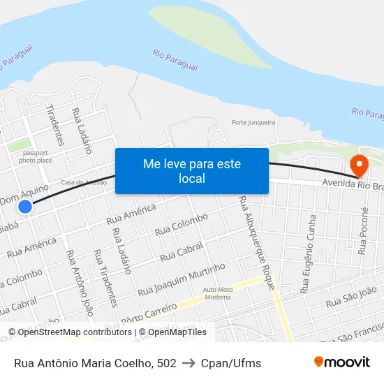 Rua Antônio Maria Coelho, 502 to Cpan/Ufms map
