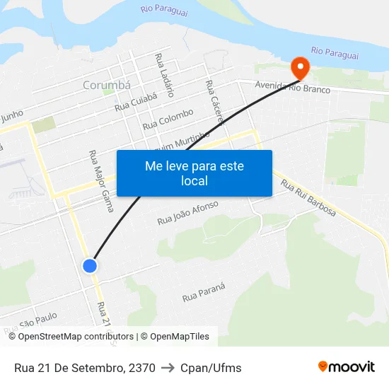 Rua 21 De Setembro, 2370 to Cpan/Ufms map