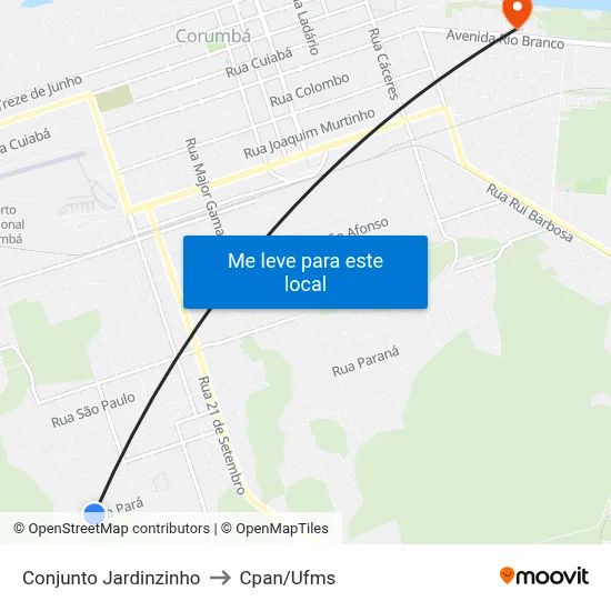Conjunto Jardinzinho to Cpan/Ufms map