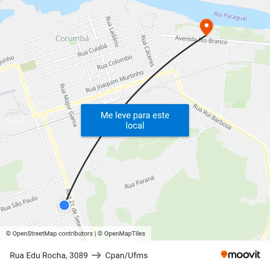Rua Edu Rocha, 3089 to Cpan/Ufms map