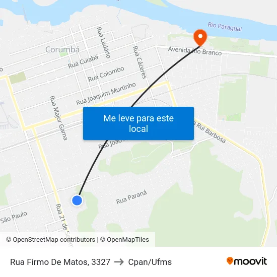 Rua Firmo De Matos, 3327 to Cpan/Ufms map