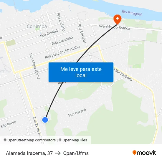 Alameda Iracema, 37 to Cpan/Ufms map