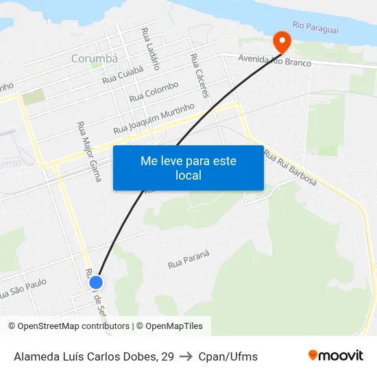 Alameda Luís Carlos Dobes, 29 to Cpan/Ufms map