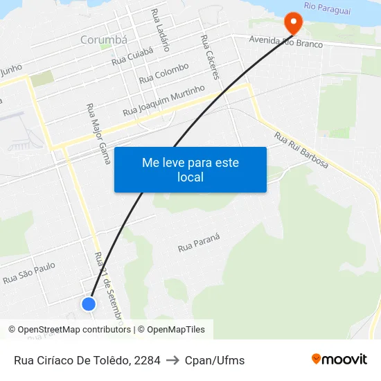 Rua Ciríaco De Tolêdo, 2284 to Cpan/Ufms map