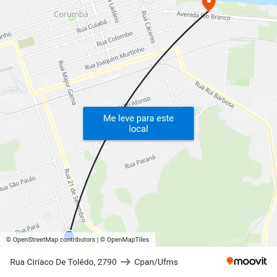 Rua Ciríaco De Tolêdo, 2790 to Cpan/Ufms map
