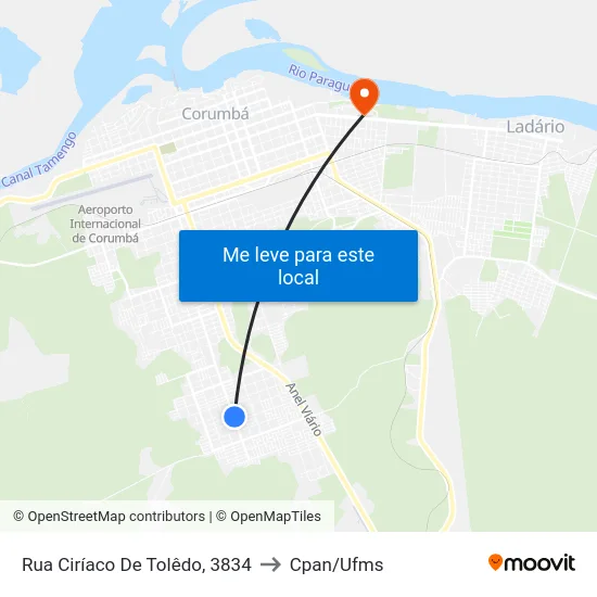 Rua Ciríaco De Tolêdo, 3834 to Cpan/Ufms map
