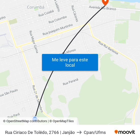 Rua Ciríaco De Tolêdo, 2766 | Janjão to Cpan/Ufms map