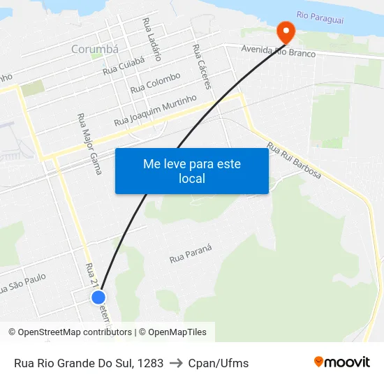 Rua Rio Grande Do Sul, 1283 to Cpan/Ufms map