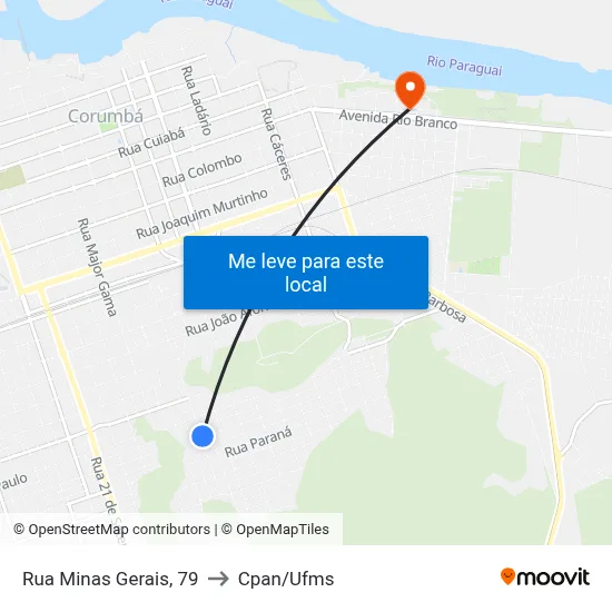 Rua Minas Gerais, 79 to Cpan/Ufms map