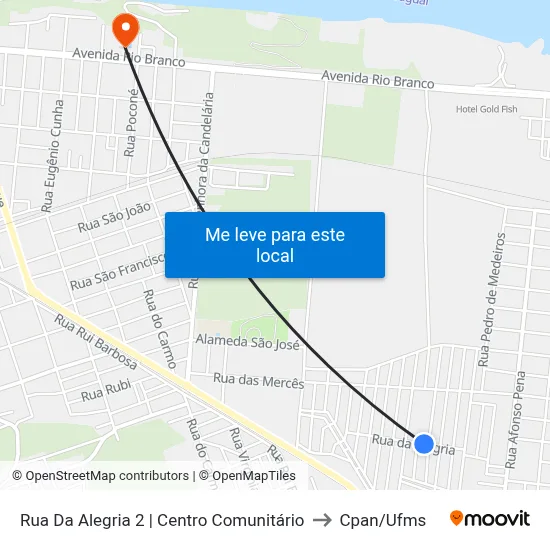 Rua Da Alegria 2 | Centro Comunitário to Cpan/Ufms map