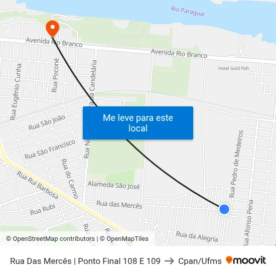 Rua Das Mercês | Ponto Final 108 E 109 to Cpan/Ufms map