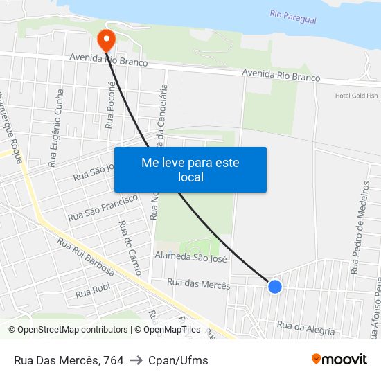 Rua Das Mercês, 764 to Cpan/Ufms map