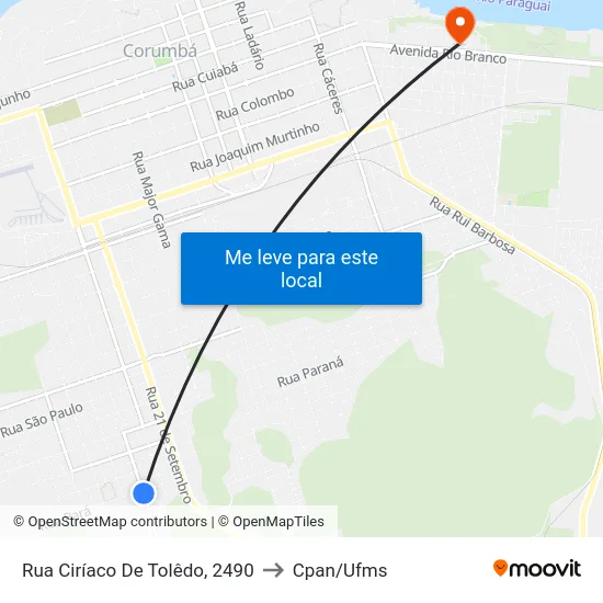 Rua Ciríaco De Tolêdo, 2490 to Cpan/Ufms map