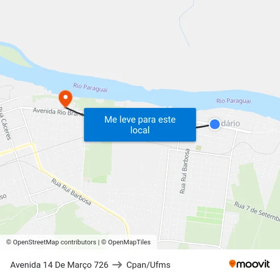 Avenida 14 De Março 726 to Cpan/Ufms map