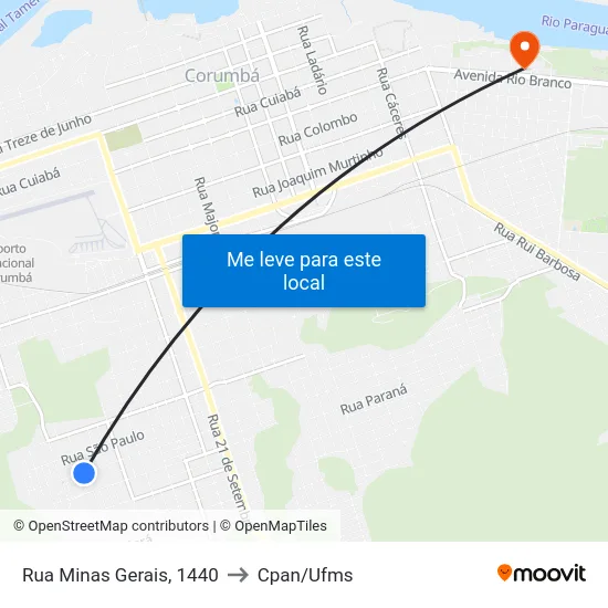 Rua Minas Gerais, 1440 to Cpan/Ufms map