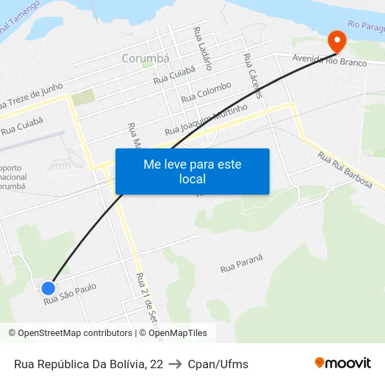Rua República Da Bolívia, 22 to Cpan/Ufms map