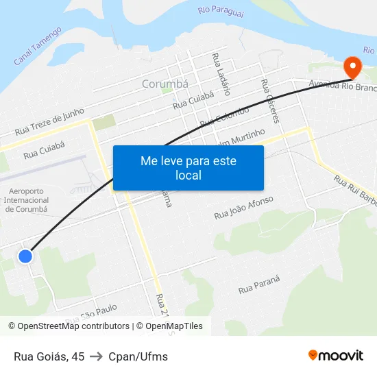 Rua Goiás, 45 to Cpan/Ufms map