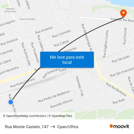 Rua Monte Castelo, 147 to Cpan/Ufms map