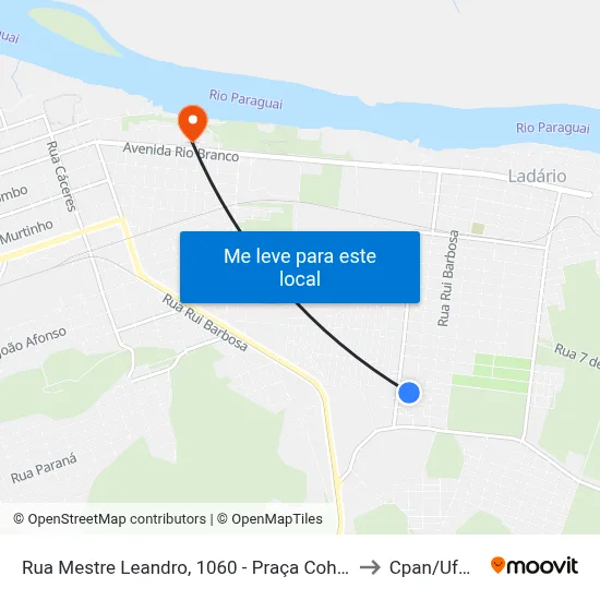 Rua Mestre Leandro, 1060 - Praça Cohab to Cpan/Ufms map