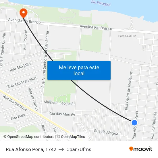 Rua Afonso Pena, 1742 to Cpan/Ufms map
