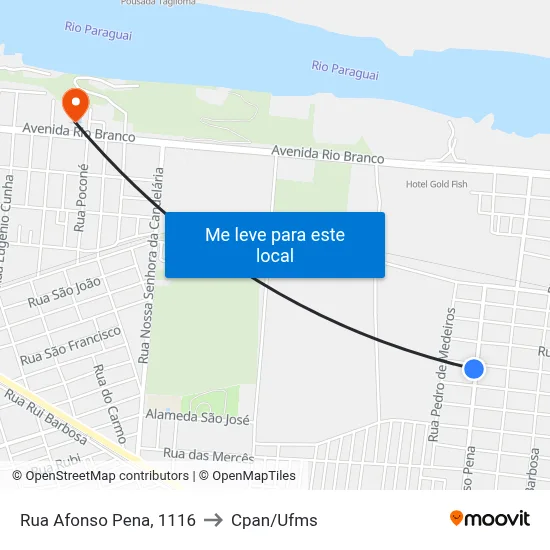 Rua Afonso Pena, 1116 to Cpan/Ufms map