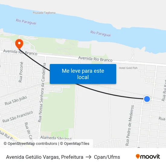 Avenida Getúlio Vargas, Prefeitura to Cpan/Ufms map