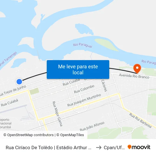 Rua Ciríaco De Tolêdo | Estádio Arthur Marinho to Cpan/Ufms map